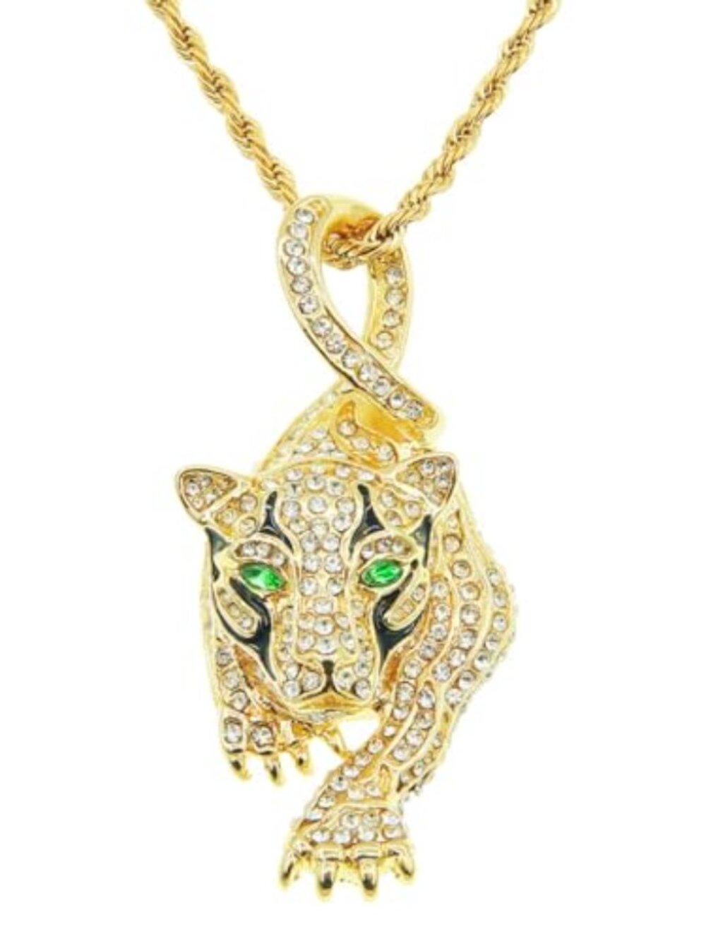 Crawling Leopard Chain for men Iced Out Animal Pendant for men Necklace Green